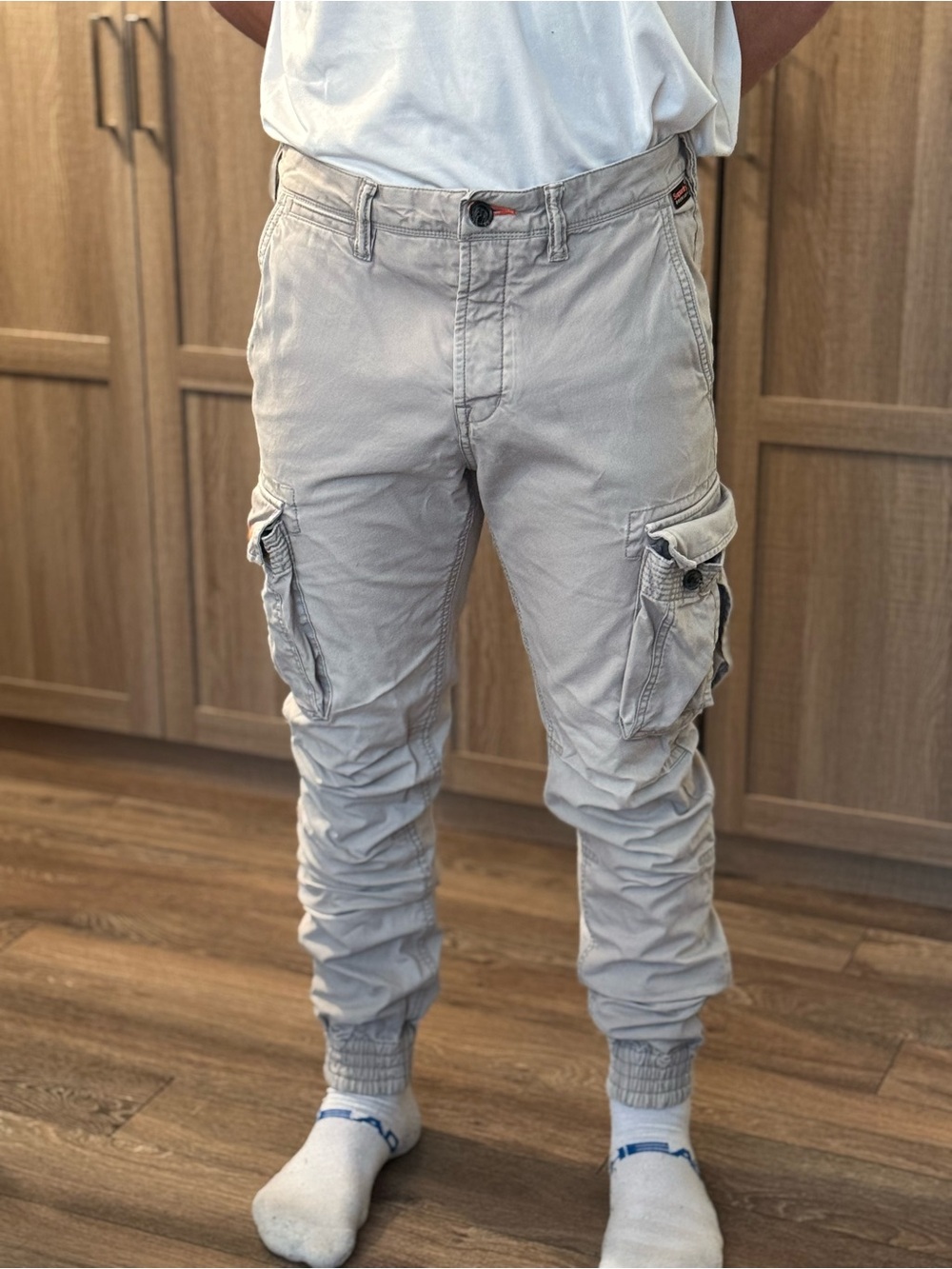 Superdry Men's Light Gray Cargo Joggers - Utility Pockets